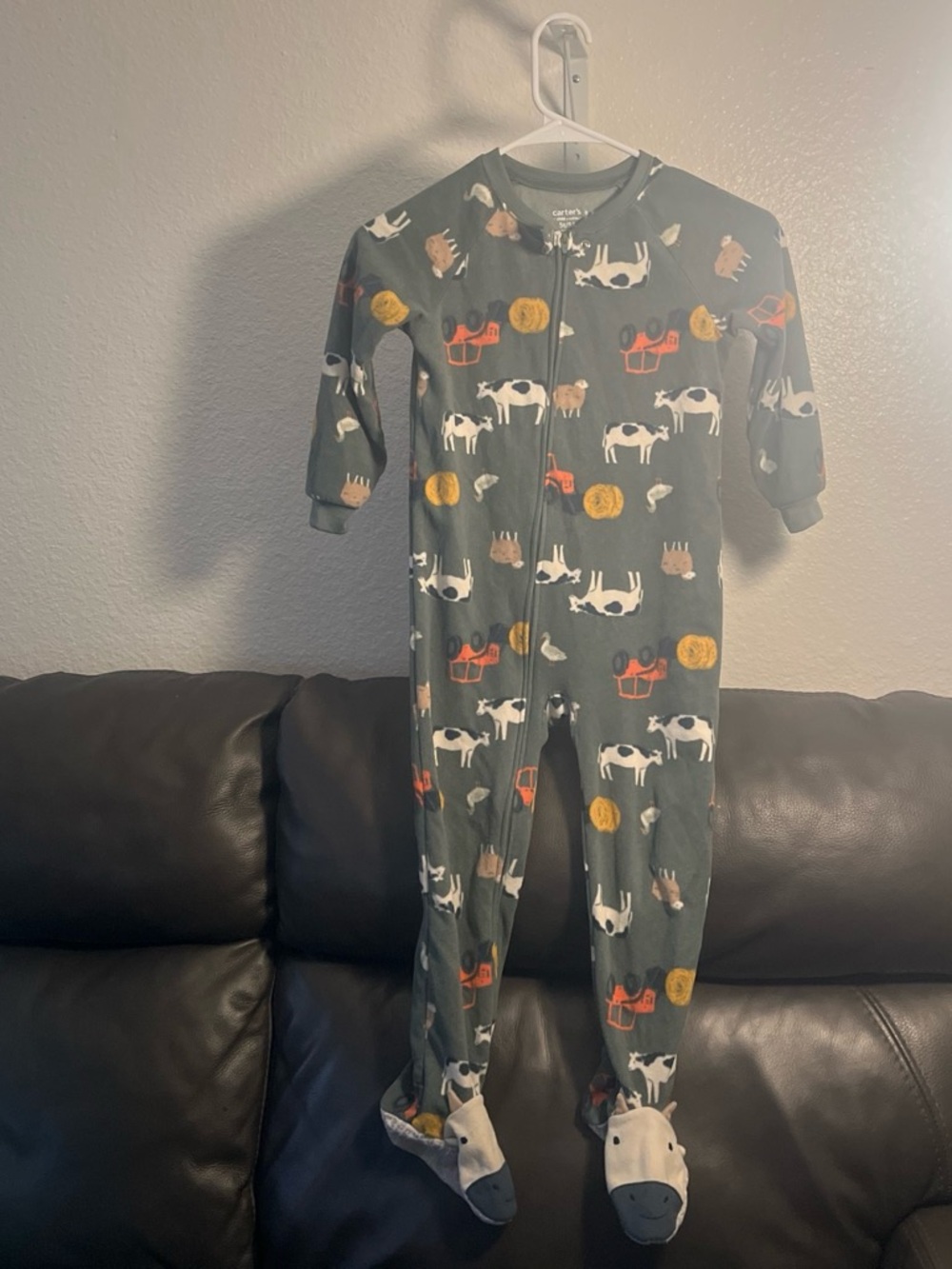 Carter's Green Footed One-Piece with Farm Animals